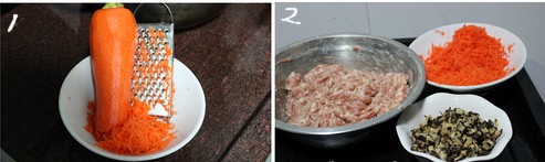 胡萝卜冬菇猪肉馅馄饨步骤1-2
